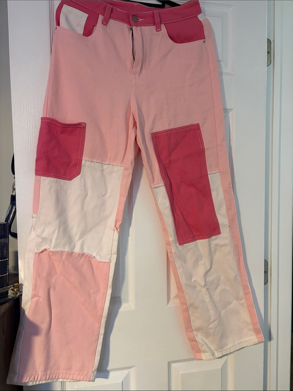 SHEIN Two-Tone Pink Patchwork Jeans for Kids